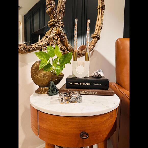 Vintage Gregorian Lucite Candlesticks With Copper Flakes Non-Burning Lucite - Picture 6 of 7